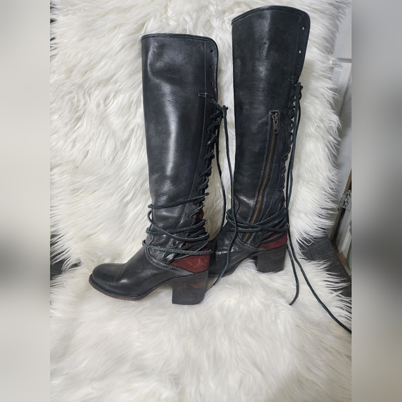 Freebird Coal Black and Red Lace-Up Boots - Picture 3 of 7